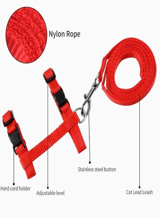 Pet Guard Nylon Reflective Safe Pets Collar and Leash Set Breakaway Safety Cat Puppy Kitten Cat Adjustable Nylon Harness Strap Collar with Leash Set Small Pet Walking (Plain Red Color) - Image 2